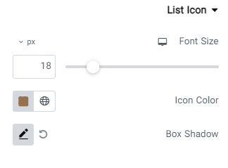 منوی آیکون لیست (List Icon) در قسمت استایل در ابزارک لیست در المنتور