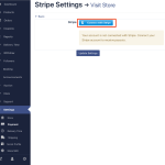 دکمه اتصال به استریپ (Connect with Stripe) در قسمت تنظیمات استریپ در قسمت پرداخت ها در منوی تنظیمات در برگه داشبورد فروشنده در دکان