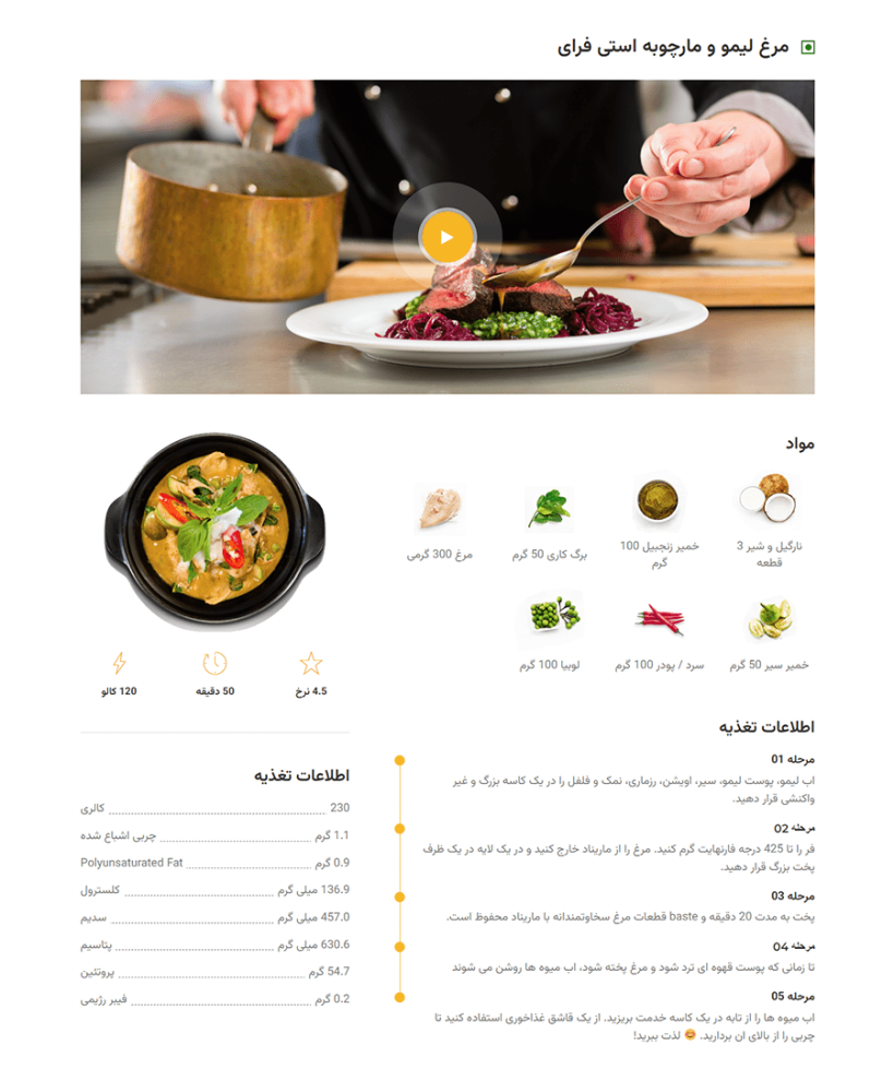 عنصر دستور پخت غذای ویژه رستوران در افزونه افزودنی رستوران و کافه برای المنتور (پرمیوم)