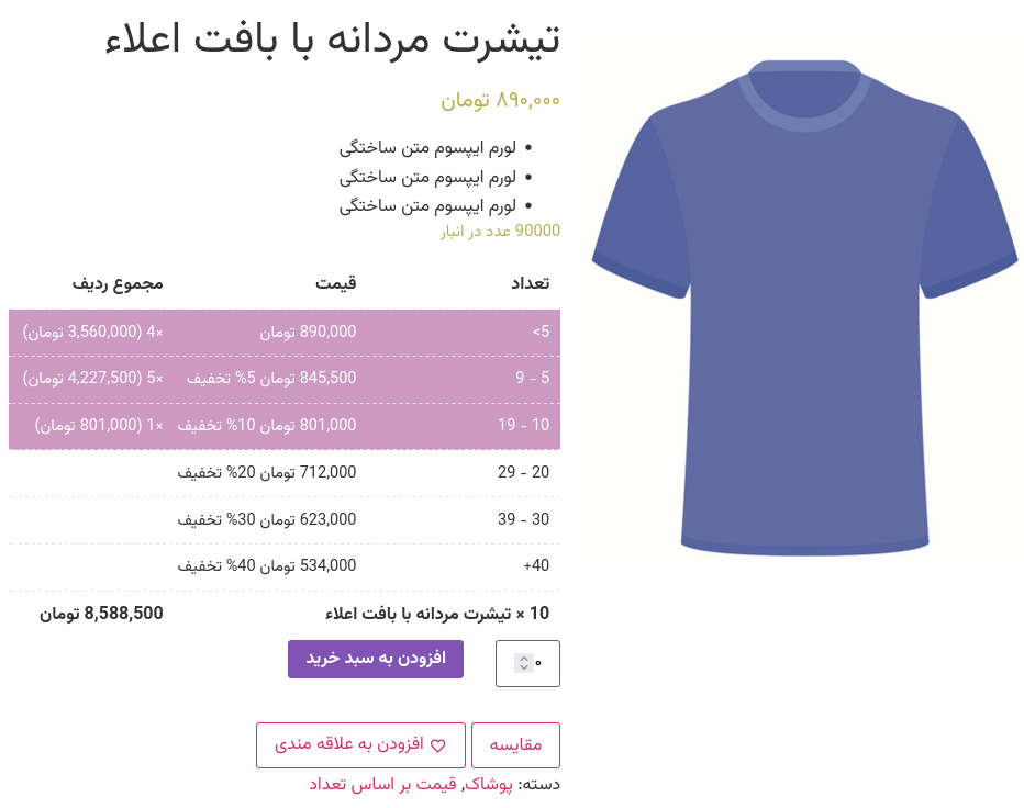 پیشنمایش افزونه قیمت گذاری بر اساس تعداد پرمیوم