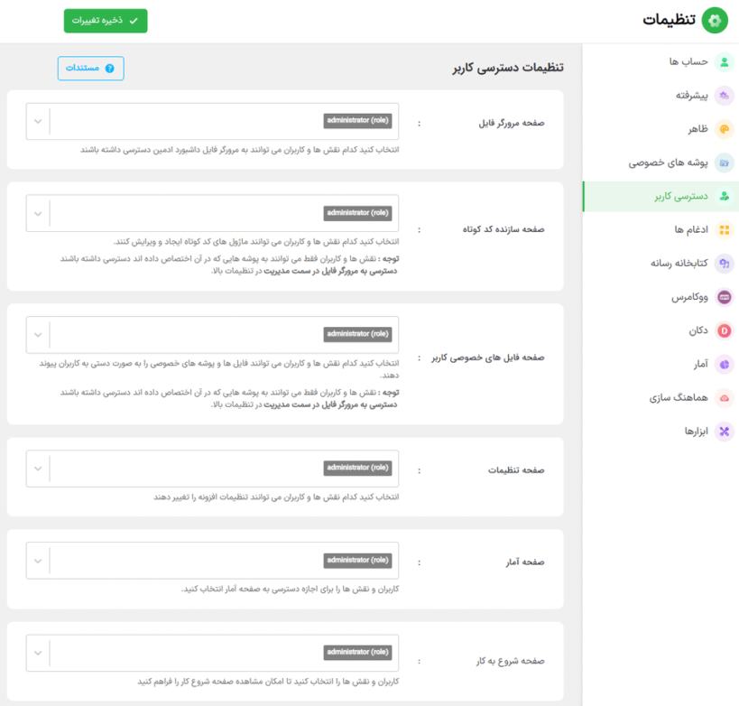 تنظیمات دسترسی کاربر در افزونه Integrate Google Drive Pro