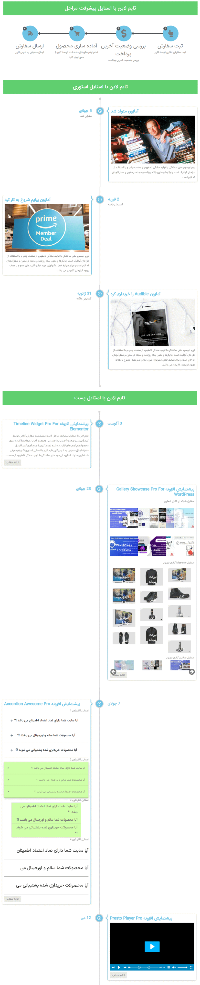 پیش نمایش کاریری در افزونه Timeline Widget Pro For Elementor