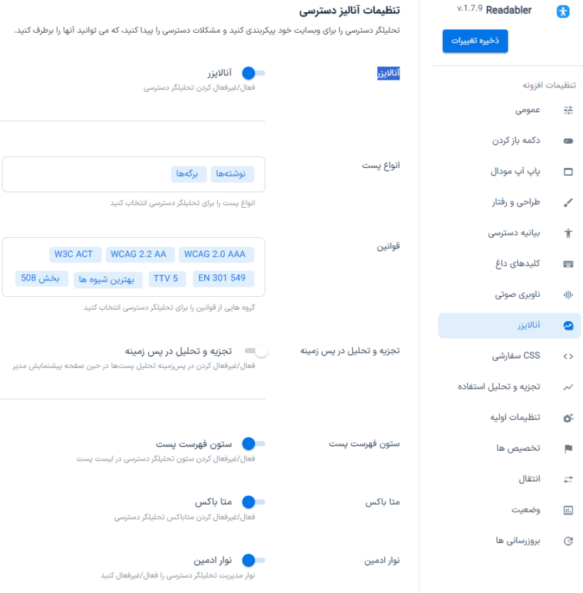 آنالایزر در افزونه بهبود دسترسی و خوانایی وردپرس