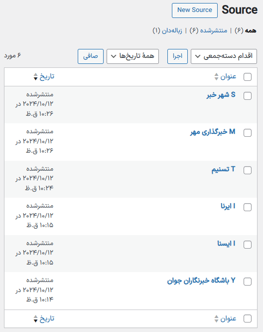 اخبار در افزونه جمع آوری کننده اخبار برای وردپرس