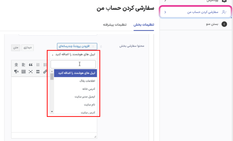 لیبل های هوشمند در افزونه User Registration - Customize My Account