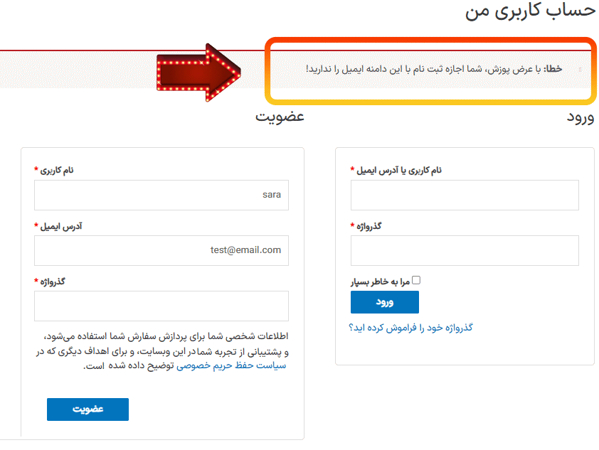 پیش نمایش کاربری افزونه WordPress Restrict Email Domains