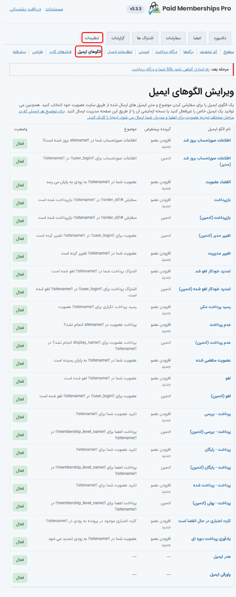 ویرایش الگوهای ایمیل در افزونه Paid Memberships Pro