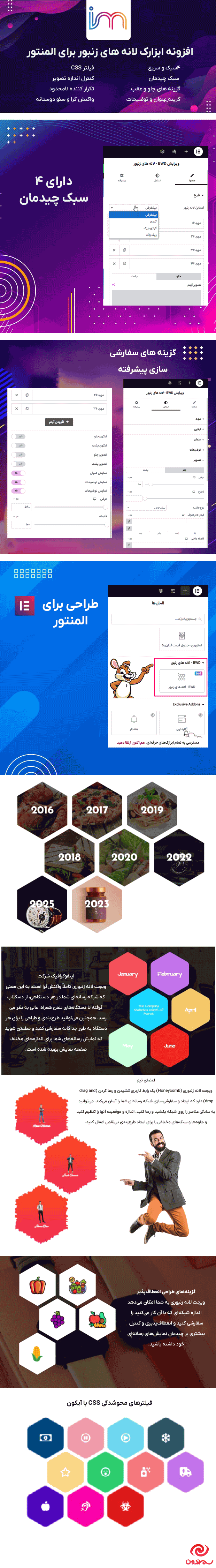 ویژگی های افزونه ابزارک لانه های زنبور برای المنتور