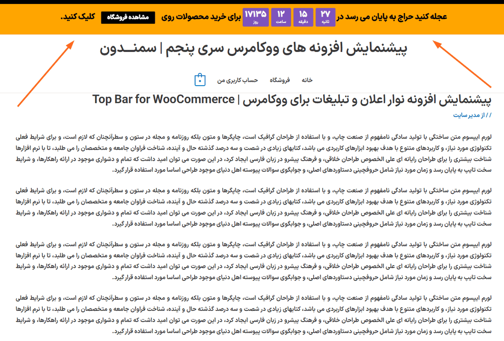 پیش نمایش کاربری افزونه Top Bar for WooCommerce