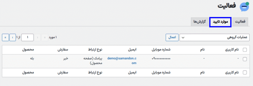 موارد تایید در افزونه اطلاع رسانی جریان برای ووکامرس