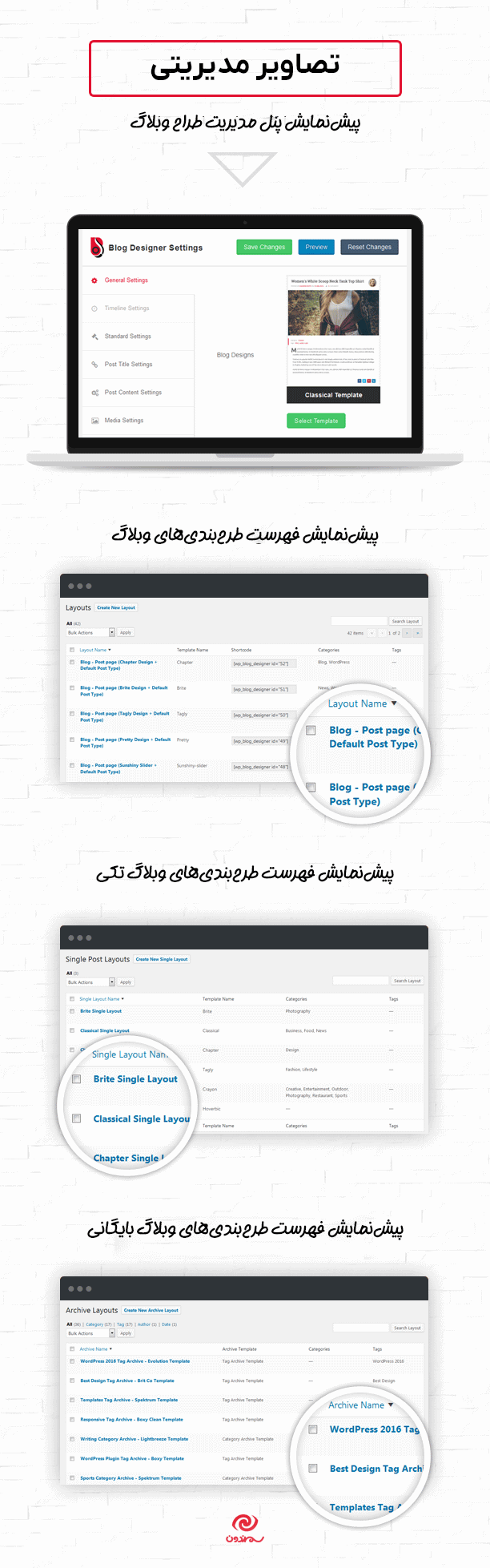 تصاویر مدیریتی در افزونه طراح پیشرفته وبلاگ پرمیوم