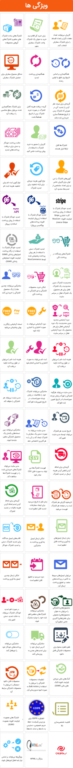 ویژگی های افزونه SUMO Subscriptions for WooCommerce