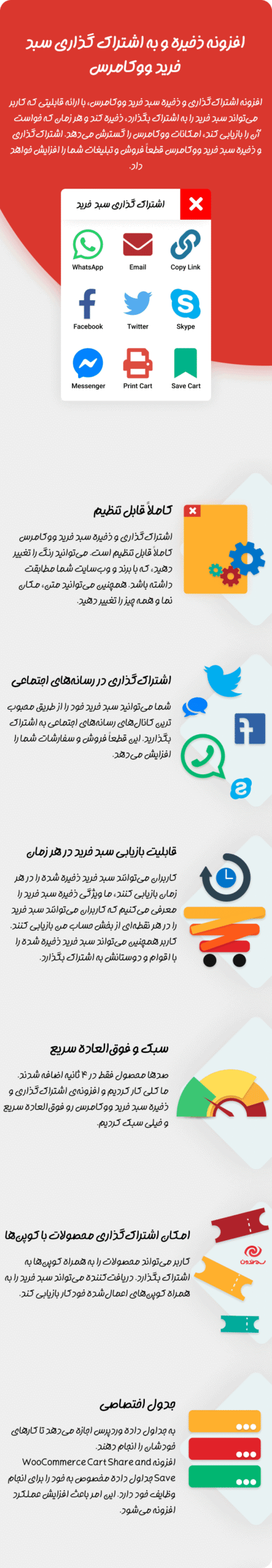 ویژگی های افزونه WooCommerce Cart Share and Save