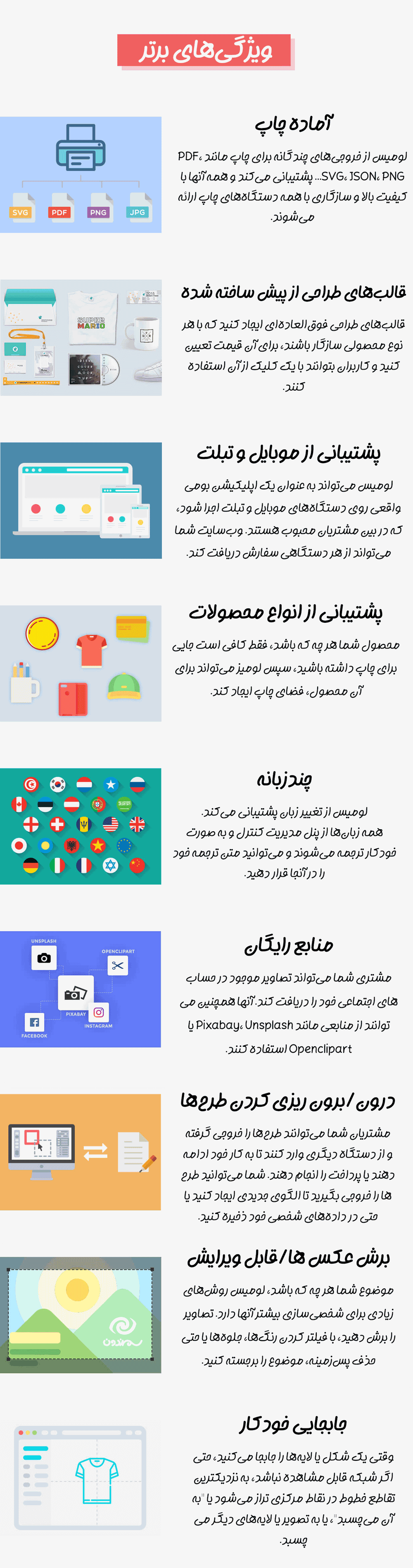 ویژگی های برتر افزونه Lumise - Product Designer for WooCommerce