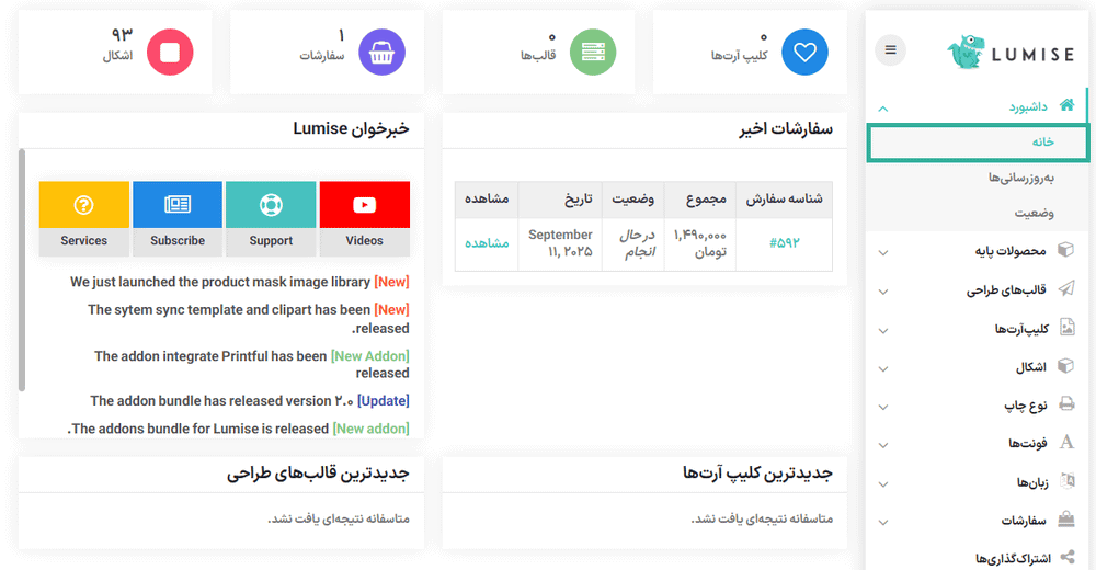 داشبورد افزونه لومیز | طراحی محصول برای ووکامرس