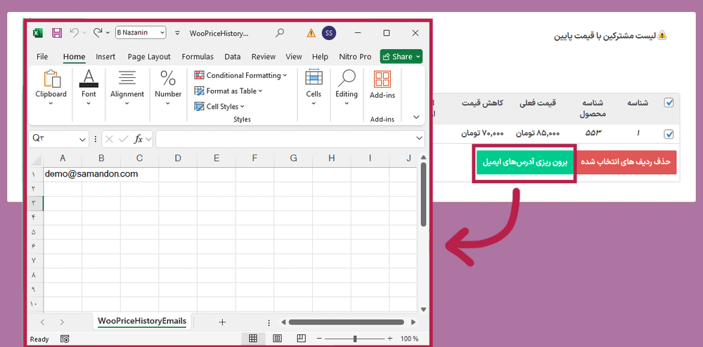 برون ریزی آدرس های ایمیل در افزونه Woocommerce Price History