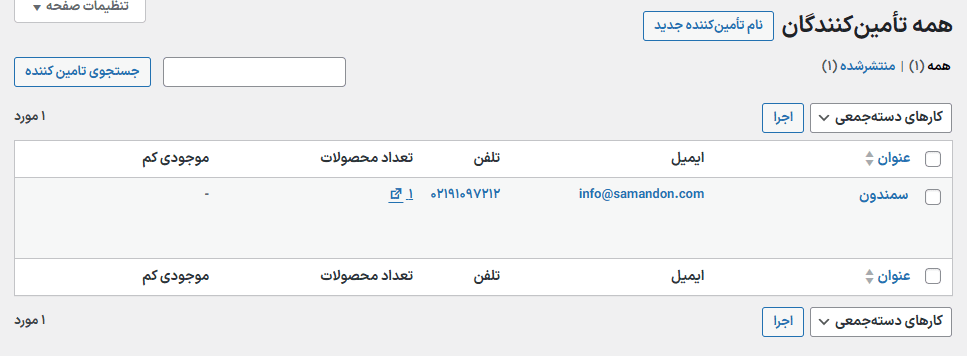 همه تامین کنندگان در افزونه Supplier Management for WooCommerce