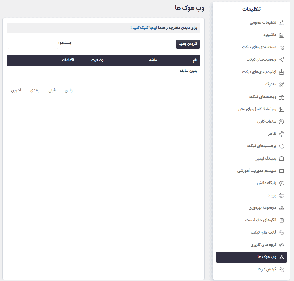 تنظیمات افزونه SupportCandy - Webhooks