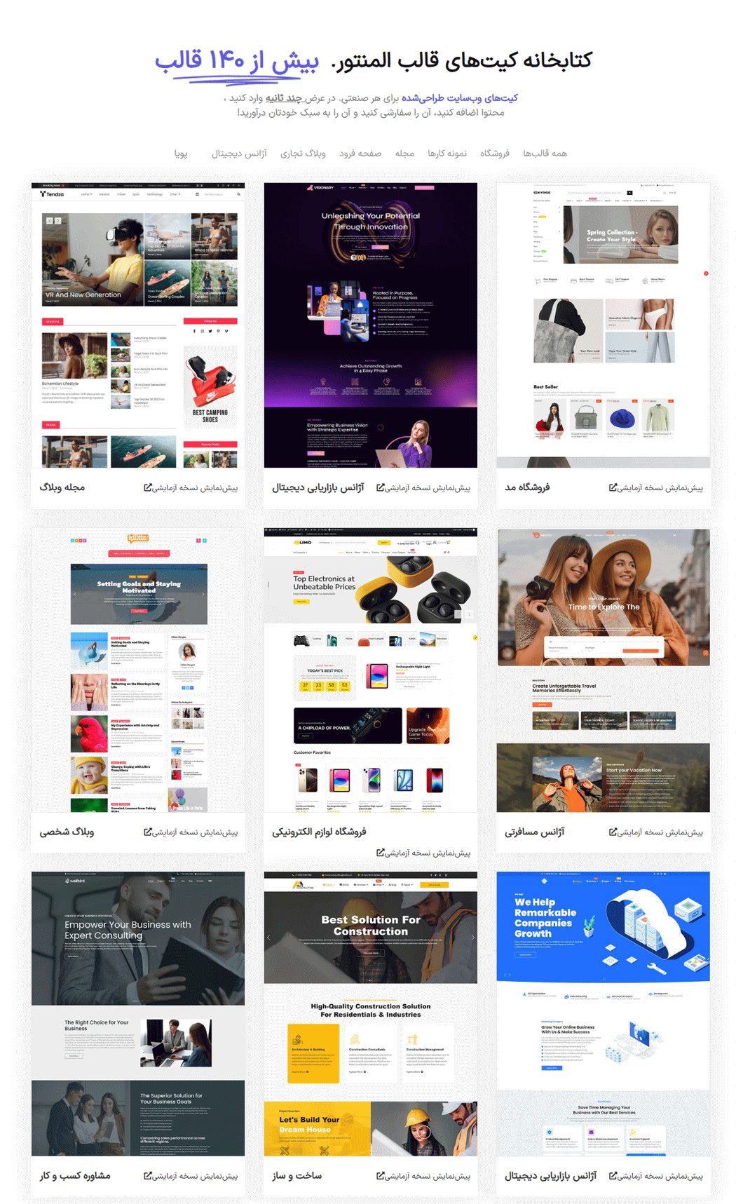 کیت های قالب المنتور در افزونه Royal Elementor Addons Pro