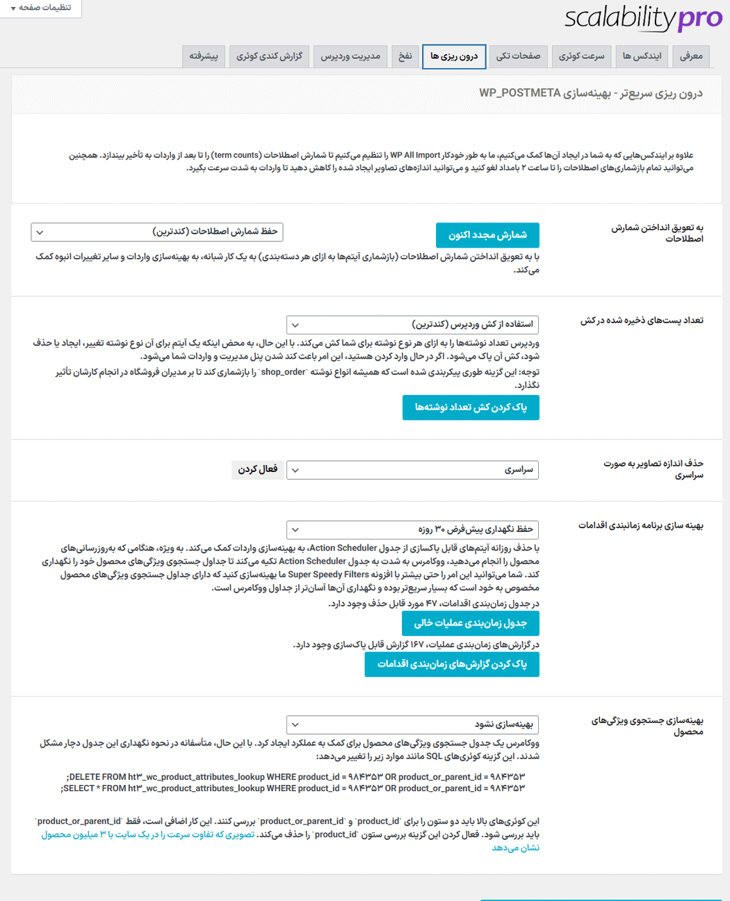 درون ریزی ها در افزونه Super Speedy Scalability Pro