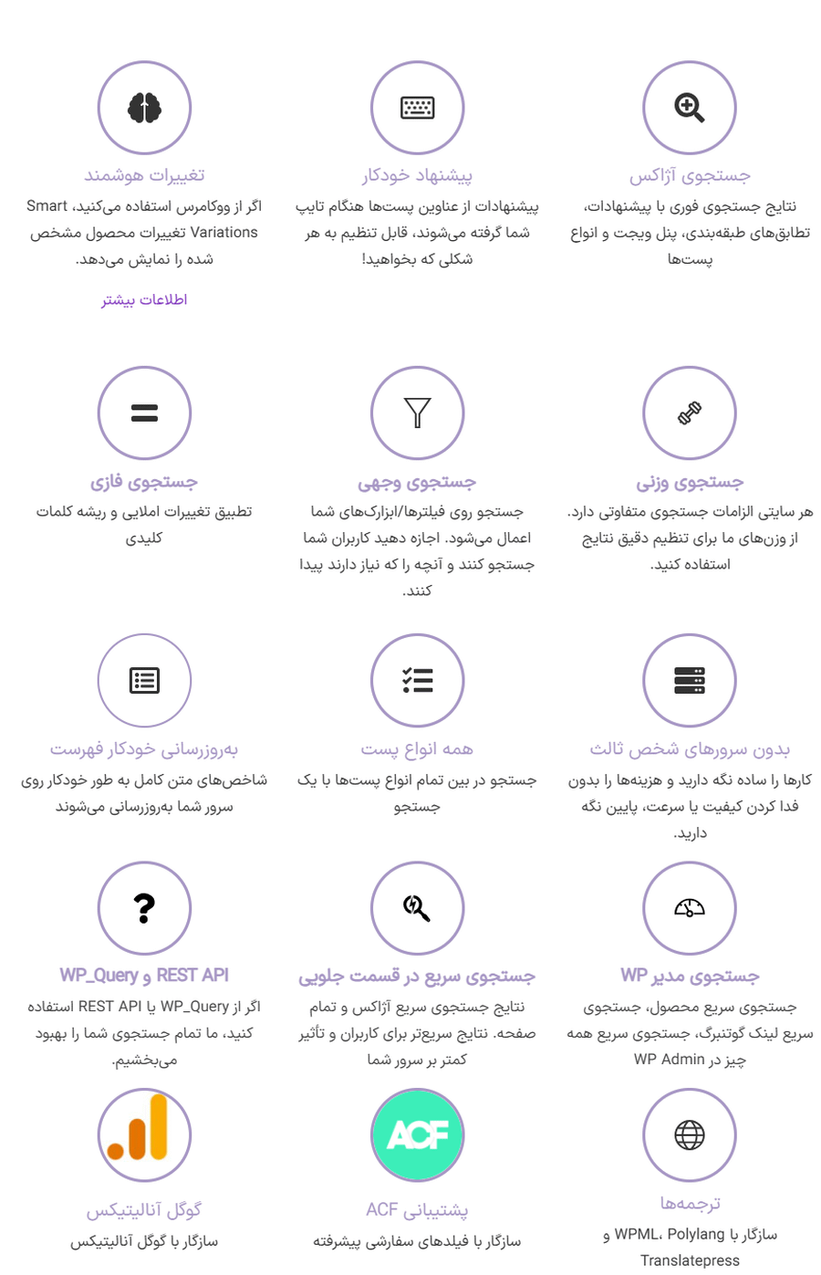 ویژگی های افزونه Super Speedy Search