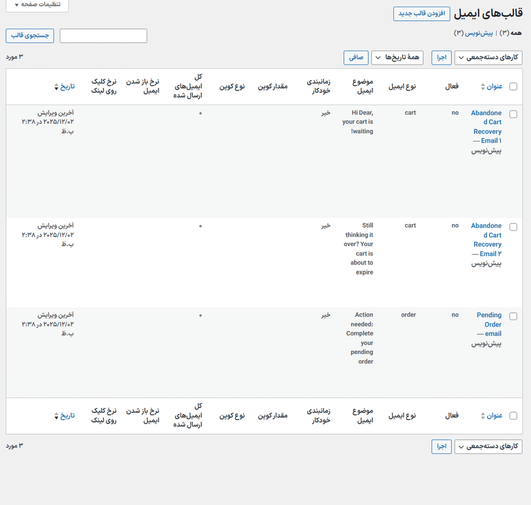 قالب های ایمیل در افزونه بازیابی سبد خرید رها شده برای ووکامرس