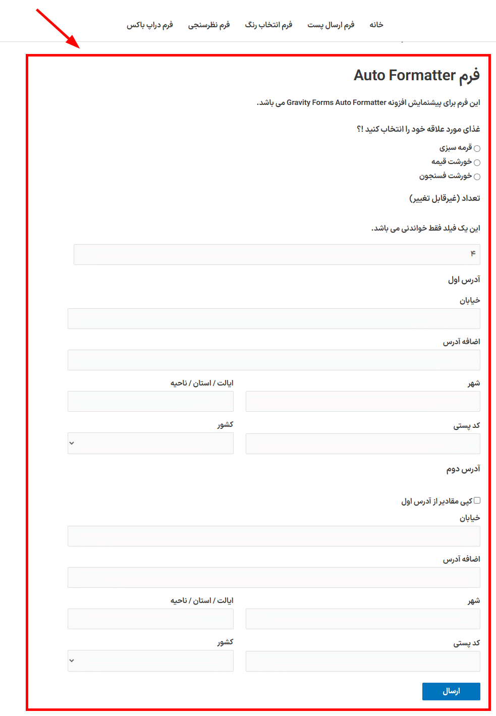 پیش نمایش کاربری افزونه Gravity Forms Auto Formatter